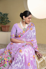 Kaashi Lavender Cotton Jamdani Saree